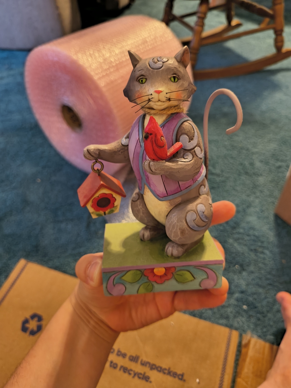 Jim Shore Gray Cat Figurine with Pink and Red Accents